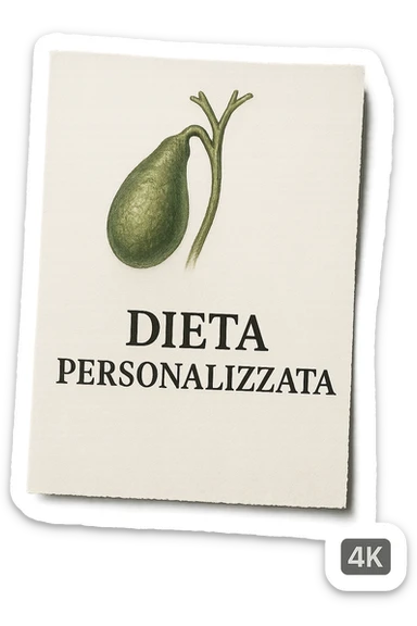 FOGLIO DI CARTA CON LA SCRITTA "DIETA PERSONALIZZATA" E UNA CISTIFELLEA DISEGNATA SOPRA, iperrealistico 4k sticker