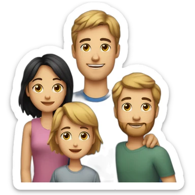 Family; -young skinny Caucasian brunnet dad-, -young Caucasian black haired dad-,-golden retriever- sticker