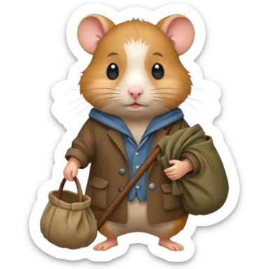 cartoon-style hamster poor hobo carrying a bindle sticker