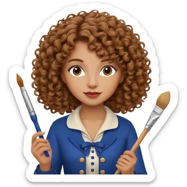 Woman with curly hair and tan/light brown skin dressed in French Parisian outfit holding a paintbrush.  sticker