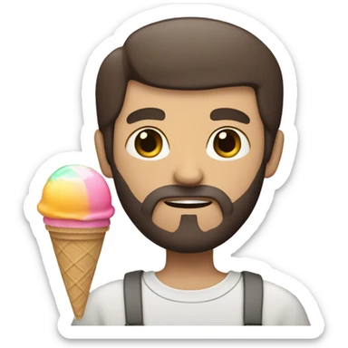 A white guy with dark hair and beard holding a sherbet ice cream sticker