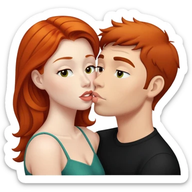 Ginger haired woman kissing man with black hair sticker