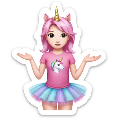 head of an anthropomorphised female unicorn in tutu and pink t-shirt, standard pose sticker