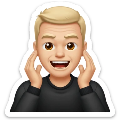 angry but laughing guy with his hands on his neck  sticker