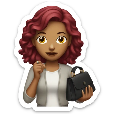 girl with burgundy hair holding purse in her hand sticker