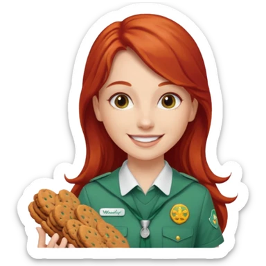 white girl scout with red long hair selling cookie at Wendy’s big sticker