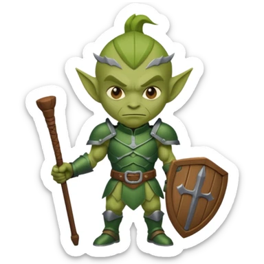 Goblin Warrior – short green goblin with armor and wooden club sticker
