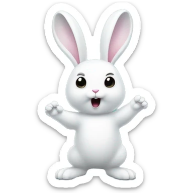 White bunny standing on its hind legs, holding a ghost figure sticker