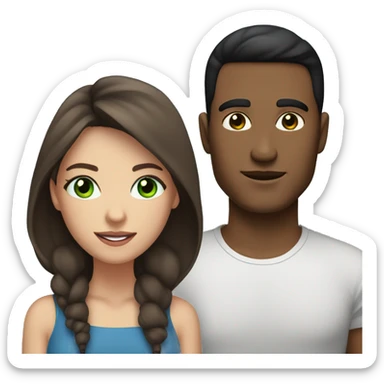 pair of a woman with brown hair, blue eyes, cute cheeks with her man with black hair, green eyes and thick eyelashes sticker