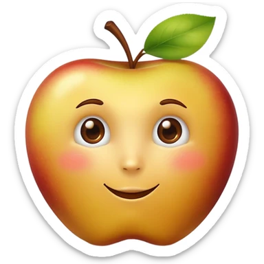 yellow-brown apple with face sticker