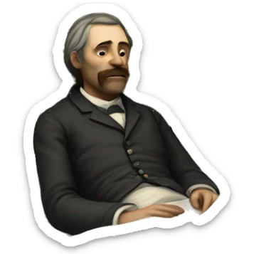 A sick man on a bed in 1870 sticker