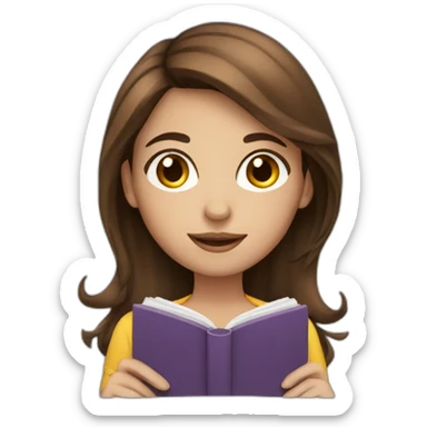 girl brown hair with book sticker