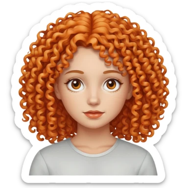 ahora hazme una mujer blanca joven con el pelo rizado y con color naranja claro  sticker