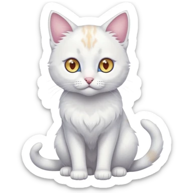 White beautiful elegant slim pretty realistic feline with heterochromia, full body sticker
