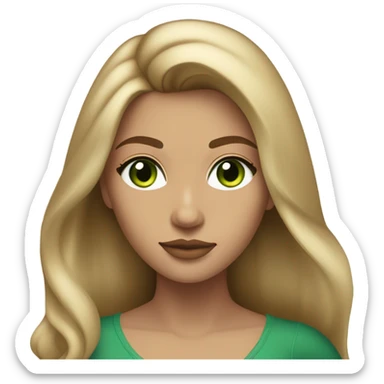 light tan skin, high cheekbone, solo dark blonde girl with green eyes, medium bust, long blow out hair, baddie, middle part, sultry sticker