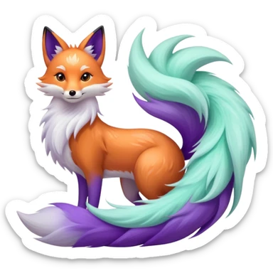 Nine-tailed fox in mint and purple tones  sticker