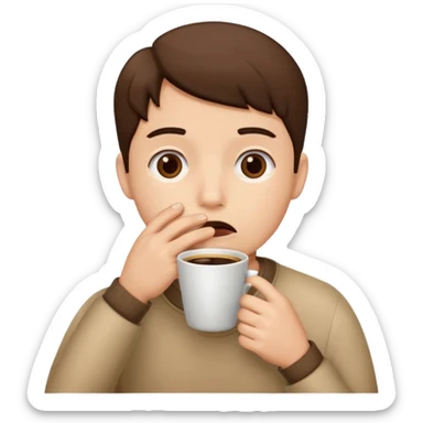 Tired emoji holding coffee with hand over mouth sticker