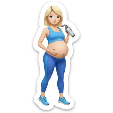 Woman blonde hair tank top blue leggings pregnant belly holding a pump bigger hips sticker