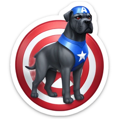 A Cane Corso as Captain America with red, white, and blue shield. sticker