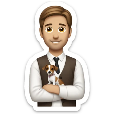 Brown haired Man with pointy  eared jack russell sticker