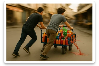 endi shu aravani bir balonchasi singan aka uka esa u ni yonida turganini yuzini ko'rsatmasdan tasvirla sticker