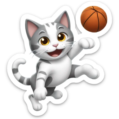 Gray and white cat dunking a basketball sticker