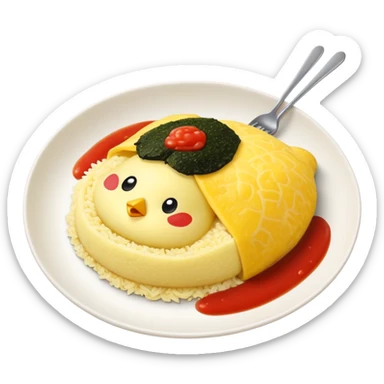 Japanese omurice with cute yellow chick face on top sticker
