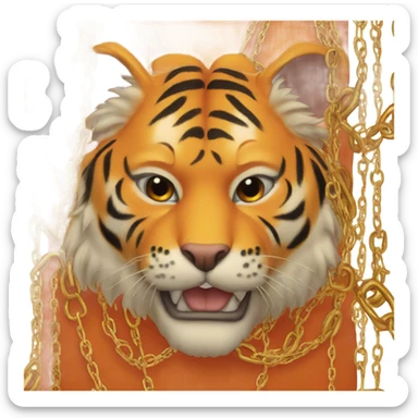 Orange Tiger wearing a chain necklace sticker