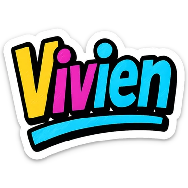 Vivien name in modern colorful gradient font with dark outline, dynamic slanted or partial underline, transparent background, in the style of reference patterns sticker