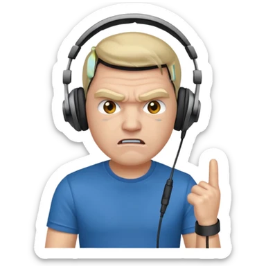 Male, angry, wearing headphone having mic, t-shirt 
 sticker