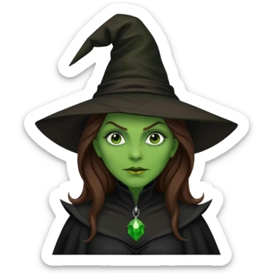 Wicked Witch of the West from The Wizard of Oz with green skin, long brown hair, black outfit sticker