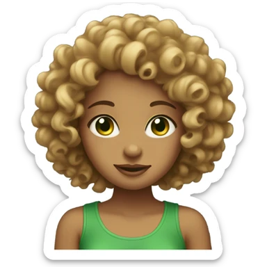 Curly headed girl with green eyes and tan skin sticker