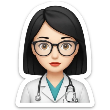 Woman with black hair, glasses and doctor uniform  sticker