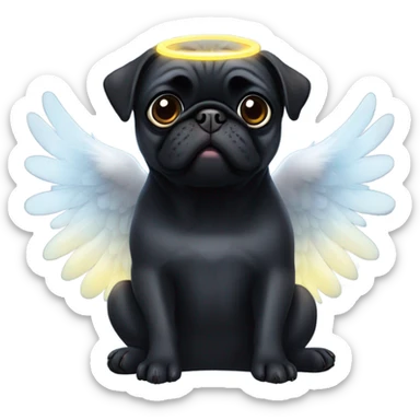 Black Pug with angel wings and halo sticker
