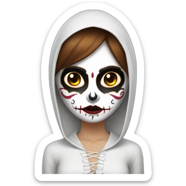 Catrina angry with brown hair and white face paint sticker