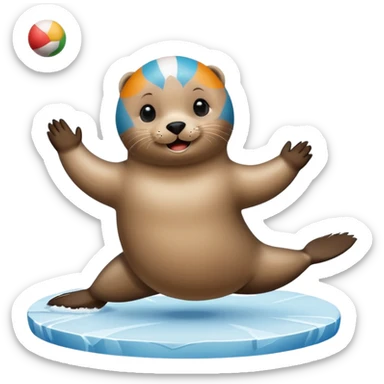 A seal performing gymnastics and jugglingo on ice sticker