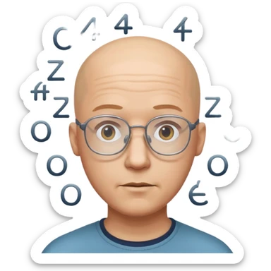 bald headed man with glasses, math symbols floating over his head sticker