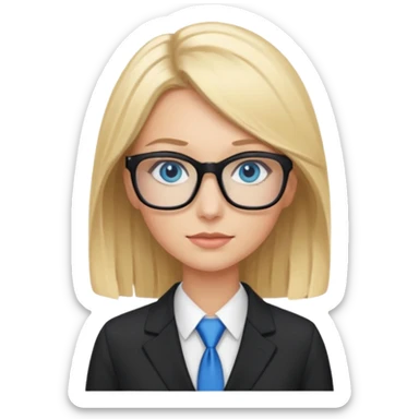 pretty caucasian woman with blonde hair and blue eyes with black glasses in a business suit sticker