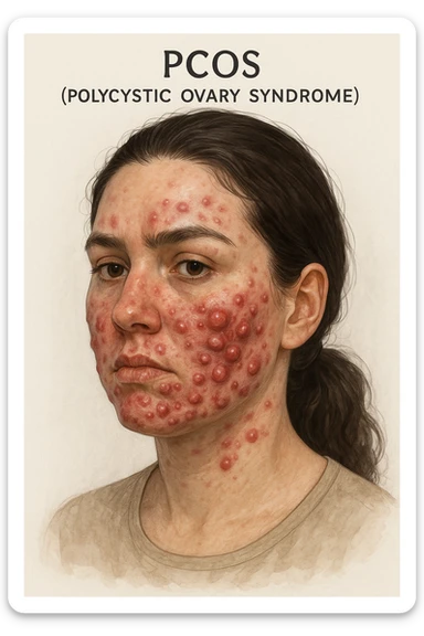 donna con pcos, con acne cistica infiammata e profonda sticker