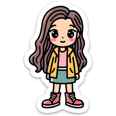 Girly girl with feminine features, long hair, cute outfit sticker