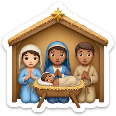 nativity scene in a manger with humans with Mediterranean skin color sticker