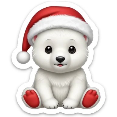 baby polar bear wearing red hat of santa claus sticker