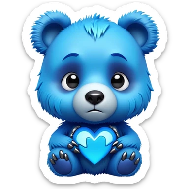 3D, adorable little Pixar style blue neon punk bear with a broken heart, ultra detailed, each lash, eye, and strand of fur is shown in stunning detail as though captured in a timeless photograph, rich textures, visually rich, so lifelike it feels like it could leap off the page at any moment sticker