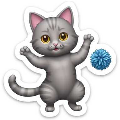 A sleek grey cat twirling pom-poms with confident energy. sticker