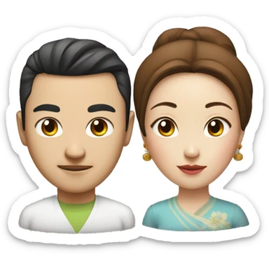 Chinese husband and wife photorealistic serious sticker