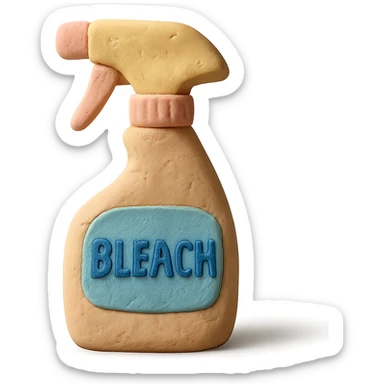 close-up of bleach spray bottle with trigger in claymation style, soft lighting, pastel colors sticker