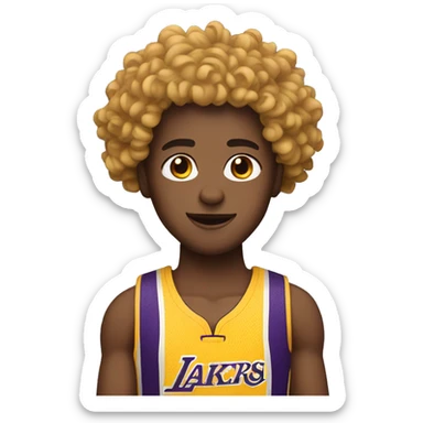 person with curly hair with a yellow lakers jersey on sticker