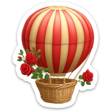 red hot air balloon and beige basket with roses sticker