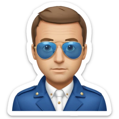 President Macron with mirrored blue aviator sunglasses sticker