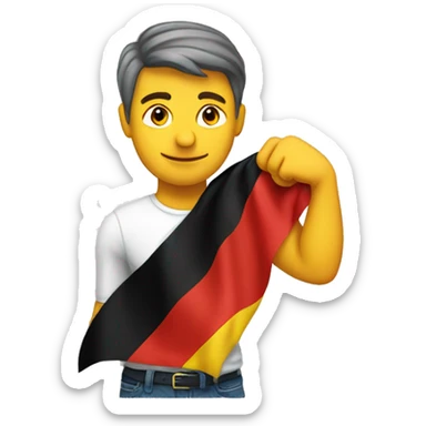 man holding up right arm at 45 degree angle in front of the german flag sticker